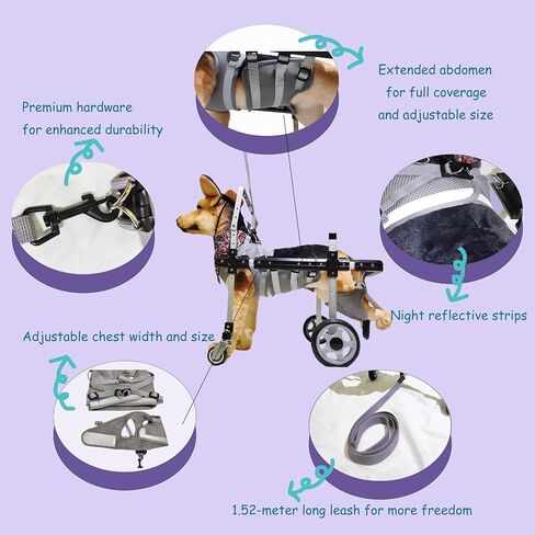 Dog Wheelchair for Front/Back Legs,Lightweight Aluminum Frame with Handle,Extended Leg Straps,Fits Pugs,French Bulldogs, Schnauzers (M) /Dachshund,Corgi,and West Highland White Terrier (L) in Saudi Arabia