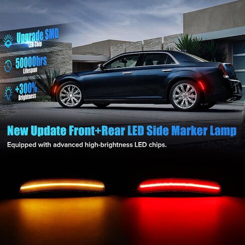 Smoke Lens white light LED Side Marker Lights Compatible with 2015-2024 Chrysler 300 300C 300S Front Rear Fender Marker Lamps. 2X Front(white) 2X Rear(white) in Kuwait