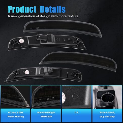 Smoke Lens white light LED Side Marker Lights Compatible with 2015-2024 Chrysler 300 300C 300S Front Rear Fender Marker Lamps. 2X Front(white) 2X Rear(white) in Kuwait