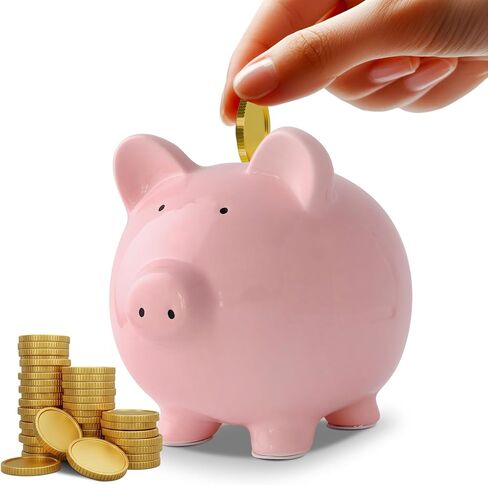 SOBEIT 11inch Piggy Bank for Adult, Large Ceramic Piggy Bank, Cute Money Bank Coin Bank for Adult, Girls, Boys, Kids (Pink/11.02"L x 7.48"W x 8.66" H) in Kuwait