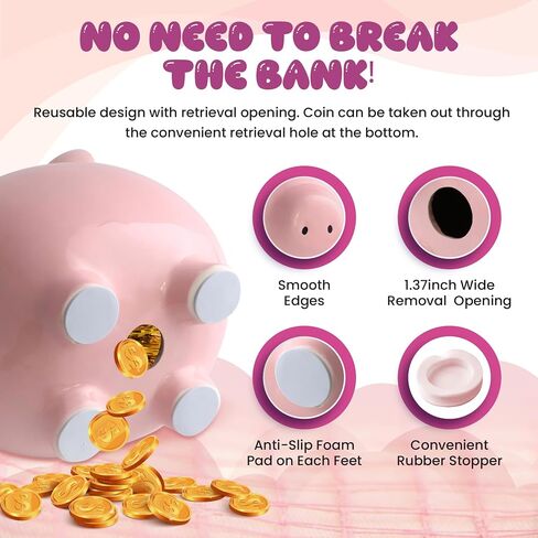 SOBEIT 11inch Piggy Bank for Adult, Large Ceramic Piggy Bank, Cute Money Bank Coin Bank for Adult, Girls, Boys, Kids (Pink/11.02"L x 7.48"W x 8.66" H) in Kuwait