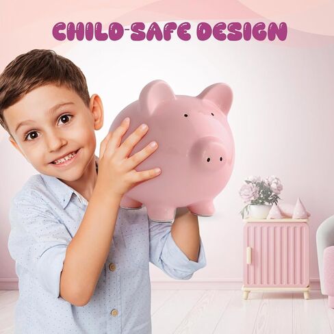SOBEIT 11inch Piggy Bank for Adult, Large Ceramic Piggy Bank, Cute Money Bank Coin Bank for Adult, Girls, Boys, Kids (Pink/11.02"L x 7.48"W x 8.66" H) in Kuwait