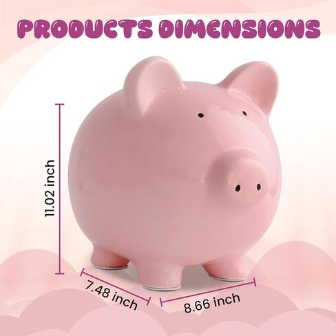 SOBEIT 11inch Piggy Bank for Adult, Large Ceramic Piggy Bank, Cute Money Bank Coin Bank for Adult, Girls, Boys, Kids (Pink/11.02"L x 7.48"W x 8.66" H) in Kuwait