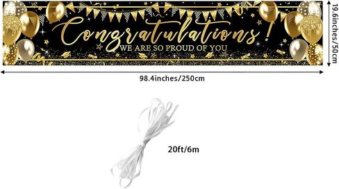 Avezano Graduation Decoration Banner Black and Gold Graduation 2025 Banner Sign Gold Glitter Congrats Grad Yard Banner Graduation Party Supplies 98.4 x 19.6 Inch (Black) in Saudi Arabia