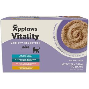 Applaws Vitality Wet Cat Food Paté, Natural Canned Cat Food, Wet Food for Cats with Added Vitamins and Minerals, Grain Free, Carrageenan Free, Variety Selection Paté (24 Count, 2.47 oz Cans)
