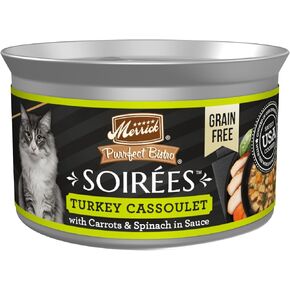 Merrick Purrfect Bistro Soirees Grain Free Natural Canned Cat Food with Gravy, Turkey Cassoulet Recipe - (Pack of 24) 2.75 oz. Cans
