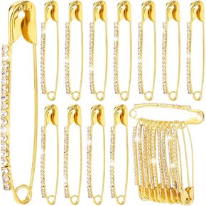 12pcs دبابيس أمان الفضة حجر الراين ، مقاطع شال سترة ، سحر بروش كريستال ، إكسسوارات زخرفية للنساء الوشاح القبعة صدر السترة