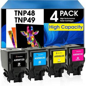 MasaiMara TNP49 TNP48 Compatible Toner Cartridges Replacement for Konica Minolta Bizhub C3351 C3851 C3851FS C3350 C3850 C3850FS Printer (Black, Cyan, Magenta, Yellow, 4-Pack)