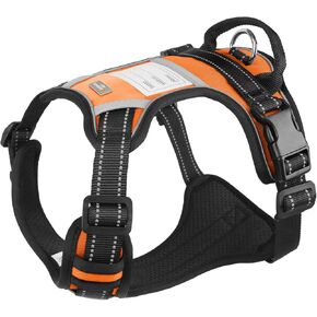 Dog Harness No Pull Dog Harness with 2 Leash Clips,Reflective No-Choke Adjustable Soft Padded Vest Oxford Vest and Easy Control Handle,Information Cards for Large Dogs Orange,L
