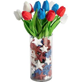 Watayo 80 Day Day Stars Foam Poam Fase and 12 Tulips Tulips ، 4th of July Decoration Stars Tulips Stuffer ، Red White Blue Glitter Fase Filler for Table Conctionpiece