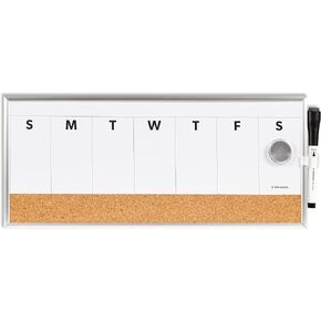U Brands Dry Erase Weekly Combo Board, 7 x 16 Inches, Office Supplies, Silver Aluminum Frame
