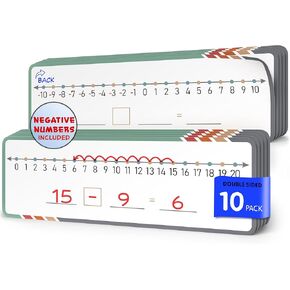 SCRIBBLEDO Dry Erase Negative Number Line for Students 4"x12" Small White Board Dry Erase Sheets Math Manipulatives Addition Subtraction Numberline for Classroom Supplies Teacher Pack 10 Sheets