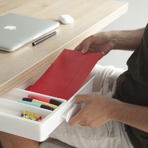 Garood Under Desk Derer ، قم بتركيب منظم درج المكتب المخفي ، درجًا ذاتيًا للمكتب/الفصل/المنزل 13.3 '' x 10.02 '' x 2.8 '(أبيض)