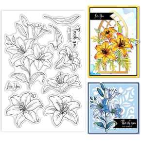 Globleland Lily Clear Stamps يترك الزهور كلمات مباركة Silicone Silicone Clear Stamp Seals طوابع شفافة لبطاقات Diy Scrapbooking Making Photo Abrum Journal