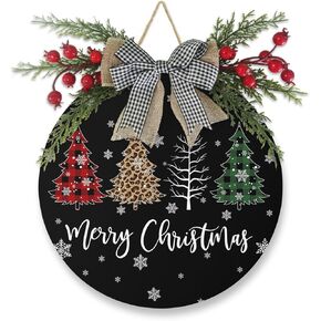 Welcome Sign for Front Door Christmas Wreath Decorations Cardinal Bird Snowman Xmas Tree Wood Sign Wall Home Decor Gray Porch Signs Indoor Outdoor Bow Hanging Round Wooden Plaque Xmas Gift