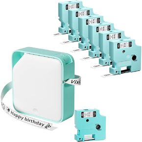 D1600 Bluetooth Label Maker Machine with Tape Bundle with 6-Pack 3D21 Black on White Tape, 12mm (1/2 Inch)