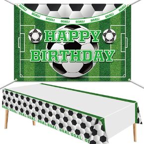 كرة قدم عيد ميلاد سعيد مجموعة المائدة ومجموعة المائدة - Soccer موضوع الحفلة الدعائم مع زخارف المائدة البلاستيكية للأطفال ديكورات حفلة عيد ميلاد تحت عنوان كرة القدم