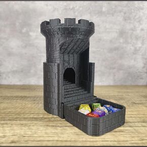 MunnyGrubbers - Tuto Reloading Dice Tower - (7pc D20 شملت الزهر العشوائي) - تصميم القلعة - Towning Dice Tower - Tower Action Action Dice Tower - Dungeons and Dragons - DND - (Black)