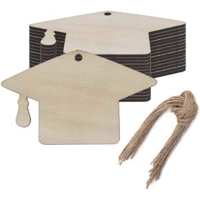 Janou 20PCS CARGEUTION CAP WOOD DIY Craft Craft Hat Grad Wood غير مكتملة من الزخارف الفارغ
