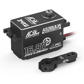 AGFRC 34kg مقاوم للماء منخفضة RC-Steering-Servo-16.8 فولت الطاقة المباشرة عالية عزم الدوران القابلة للبرمجة محرك servo لسيارة RC 1/10 ، زاوية التحكم 180 درجة (A53BULW)