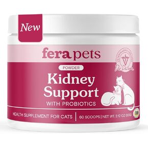 Fera Pet Organics Keyics Cleney for Cats - 60 Scoops - Vet Breated Cat Plent مع مزيج من Cordyceps لدعم صحة الكلى وترشيحه بشكل عام - Topper Powder Food Topper