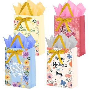 delaimastor Mother's Day Gift Bag with Tissue Paper, 15 inches, Floral Design for Mother's Day and Birthday