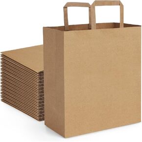 Bagdream أكياس البقالة الورقية الكبيرة 12 × 7x14 بوصة 100pcs - أكياس تسوق بنية كرافت مع مقابض ، كيس برميل ثقيل ، وأكياس تجارة التجزئة المعاد تدويرها.