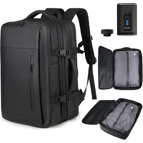 Air Vacuum Backpack for Travel - 35-55L Expandable Carry On Backpack for Airplane, Vacuum Compression with Pump, USB Port, Anti-Theft, for Business, College, Laptop, Camping, Weekender