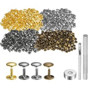 Harfington 400 مجموعات من المسامير الجلدية 6 × 6 مم معدني كاب مزدوج اللقطات السحابات مع أدوات إعداد 3pcs للسلاكات لزينة إصلاح DIY الجلدية ، 4 ألوان