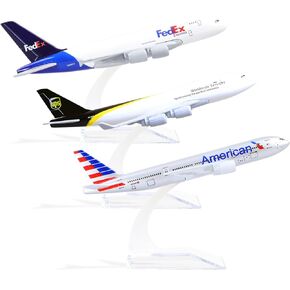 1/400 Diecast All-Metal Airplanes Model with Stand - B747 UPS & B777 AA Airlines & A380 FedEx - Three Airlines Plane Kits for Aviation Enthusiasts or Gifts