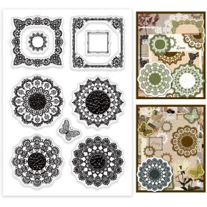 PH Pandahall Lace Frame Clear Stamps لصنع البطاقات ، إطار عتيق صافٍ ختم السيليكون COSTER