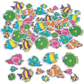 Fun Express Express Tropical Fish Latshesive Foam Shapes - مجموعة كبيرة من 500 - DIY Crafts for Kids والأنشطة المنزلية المرح - VBS VBS Bible School Supplies/Decor