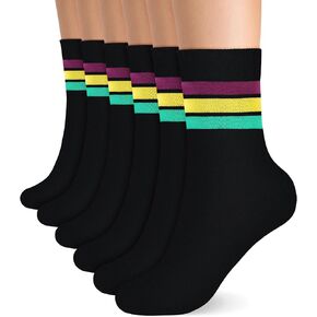 Cutecrop 6 Pairs Mardi Gras Themed Socks Green Gold Purple Stripe Crew Socks for Men and Women