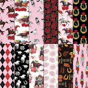 Konsait 24 Sheets Run for the Roses Scrapbook Paper 12x12 Horse Racing Pattern Paper Double Sided Scrapbook Paper Craft Paper for Card Making Red Rose Cardstock Origami Paper Scrapbook Supplies