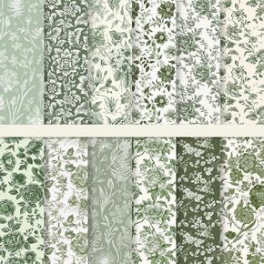 24 Sheets Greenery Floral Pattern Paper Sage Green Flower Leaves Scrapbook Specialty Double Sided Craft Paper for DIY Card Making Photo Album Decor, 6 x 6 Inch
