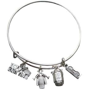 Infinity Collection Knitting Bracelet, Women’s Knitting Charm Bangle Bracelet, Love Knitting and Yarn Charms for Knitters