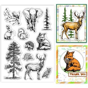 PH Pandahall Forest Animals Clear Clear Tree Silicone Stamps Rubber Stamp Seals Seals شفافًا للحرف اليدوية لتصنيع البطاقات DIROCTION DIY Photo Photo Photo Crafts ، 6.3x4.3 Inch