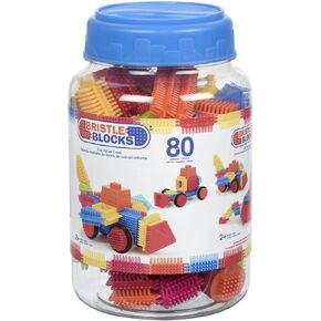 Battat- bristle blocks- لبنات البناء المتشابكة الجذعية- 80 PC PlaySet- دلو التخزين القابل لإعادة الاستخدام- ألعاب تنموية للأطفال الصغار والأطفال- حالة كبيرة- 2 سنوات +