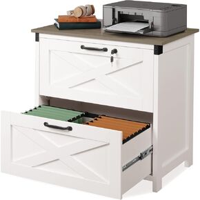 Devaise 2 Drawer Farmhouse File Cabinet مع Lock ، خزانة ملفات جانبية لرسالة/قانوني/A4 ، موقف الطابعة الخشبية للمكتب المنزلي ، الأبيض
