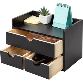 Black Bamboo Desk Organizer Wooden Storage Cabinlet 3 أدراج مع مراكز الجرف على الطاولة المنظمة مربع مكتب العمل المساحة الحمام مستلزمات الحمام