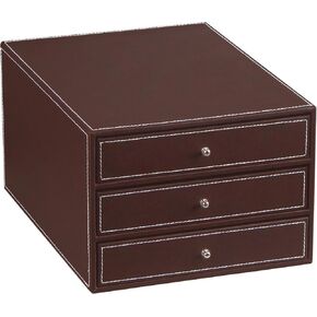PUSU Desk Organizer مع أدراج ، 3 منظم تخزين الدرج ، أدراج تخزين سطح المكتب الجلدية PU للوازم المكتبي/A4 Paper/Magazine/Book ، صندوق تخزين المكتب مع أدراج للمكتب والمدرسة والمنزل