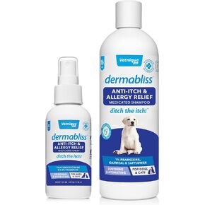 Vetnique Labs Dermabliss Anti-Itch Bundle for Dogs with Anti Itch Allergy Spray and Shampoo for Dogs and Cats Allergies