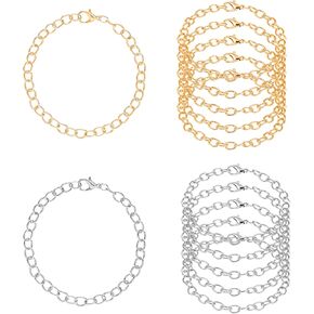 12 PCS سلاسل سوار مع مشابك جراد البحر ، سلاسل رابط السبائك لصنع المجوهرات DIY ، لوازم سوار سحر للجنسين للنساء الرجال ، فكرة هدية الموضة (6 ذهبية + 6 فضية)