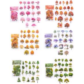 240pcs ملصقات الأشجار الصغيرة الملونة الصغيرة مجموعة متنوعة ، BELEBEE 6 حزم شفافة Sakura Maple Tree Tree Feephemera Lot
