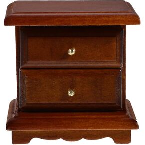 Dollhouse Bedside Cabinet: 1:12 Miniature Draver Table Wood Mini House Furniture for Bedroom Decor Photo Prop Walnut Wood