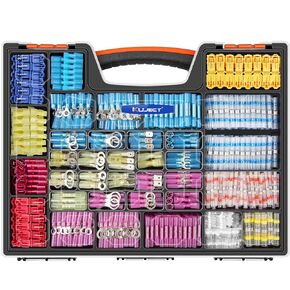 Kuject 1000PCS Solder Seal Wire Connectors AWG 26-10, Marine Waterproof Heat Shrink Wire Connectors in Portable Storage Box with Handle and Removable Organizers(5 Colors/5 Sizes)