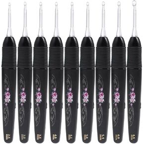 TEHAUX Light up Crochet Hook Set, 9pcs LED Crochet Hooks, Sizes 2.5 to 6.5mm, Flower Printed, Ideal for DIY Craft Supplies Beginner Yarn Knitting (Black)