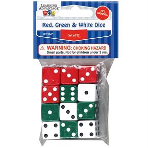 ميزة التعلم DOT DICE - Red/Green/White - مجموعة من 12