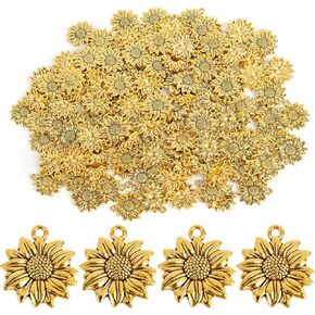Framendino ، 120 Pack Vintage Gold Gold Sunflower Charms قلادة لإصدار المجوهرات