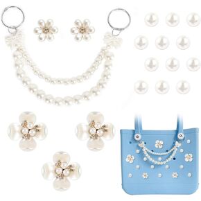 18 PCS سحر لحقيبة Bogg ، Bogg Bag Flower Flower و Pearl Bow Chair ، للحصول على Bogg Bag و Southern Beach Bag سحر الملحقات ، إدراج لحمل الشاطئ